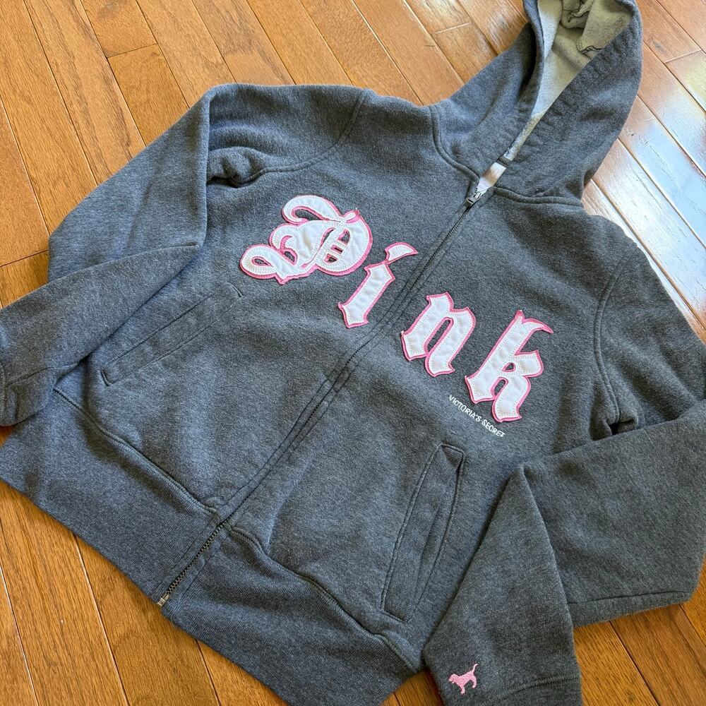 VS Pink | Vintage Too Much Pink Too Little Time Zip-Up Dogbones Graphic Hoodie